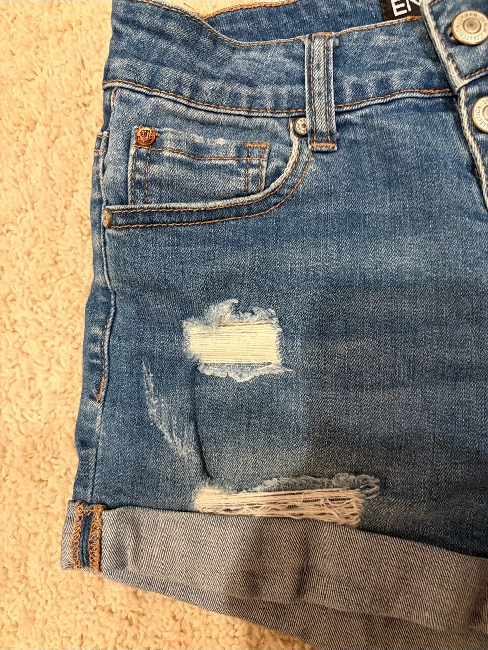 Distressed Rolled Hem Denim Shorts